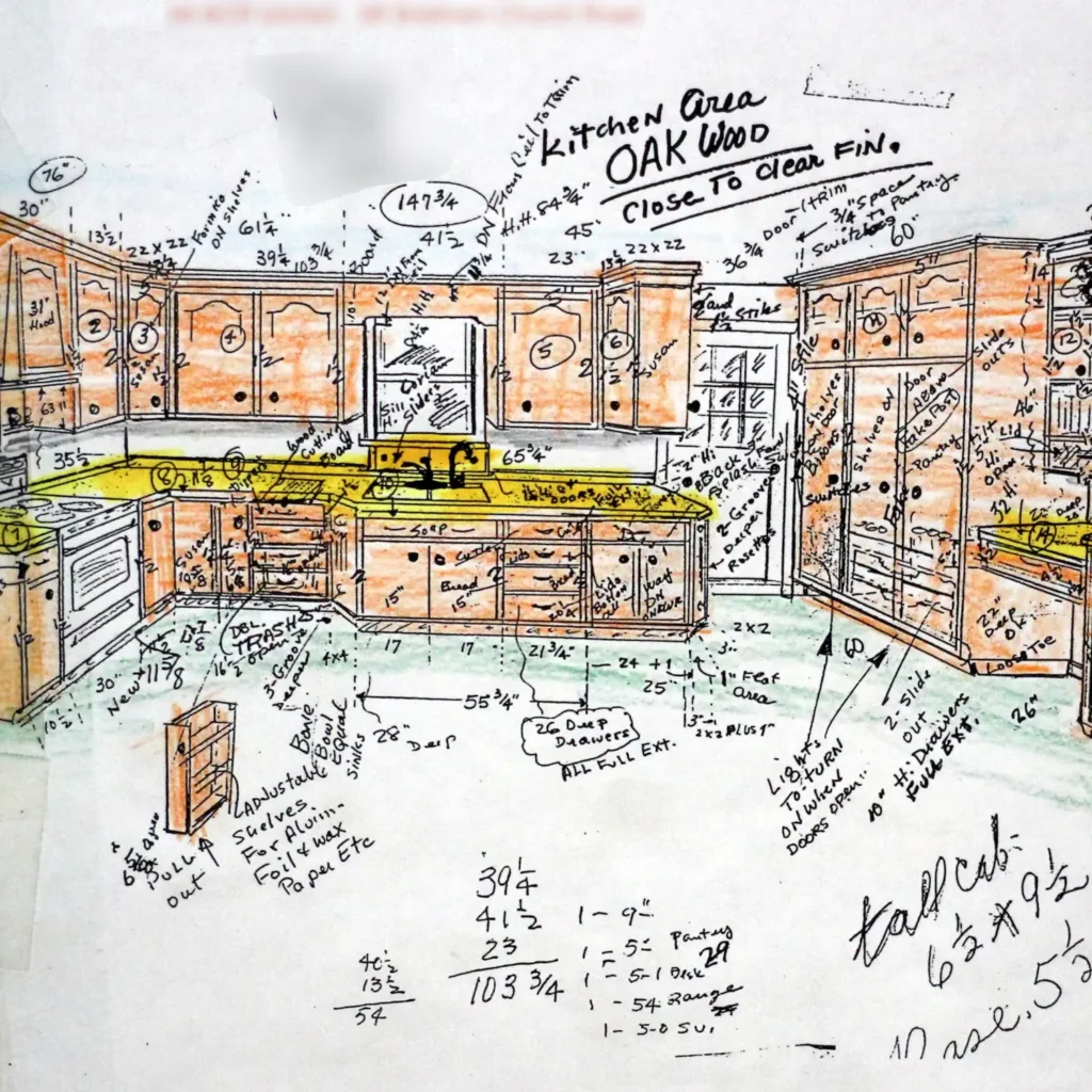 One of John Sr.'s hand-drawn kitchen drawings.